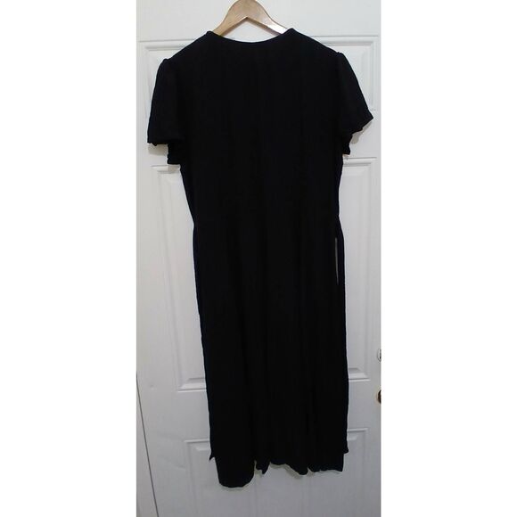 Collectif london size 14 midi button front swing black dress cap sleeve viscose - Picture 3 of 7